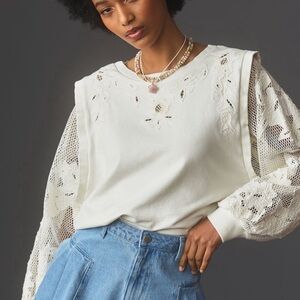 BY ANTHROPOLOGIE EMBROIDERED CUTWORK SWEATSHIRT